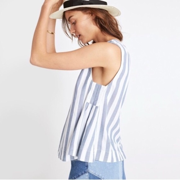 🎉Madewell Button Back Indigo Stripe Swing Tank🎉 - Picture 1 of 5
